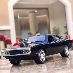 1:24 Dodge Charger 1970 Fast & Furious modello di auto in lega giocattolo pressofusione di metallo suono e giocattoli per auto leggeri per veicoli per bambini