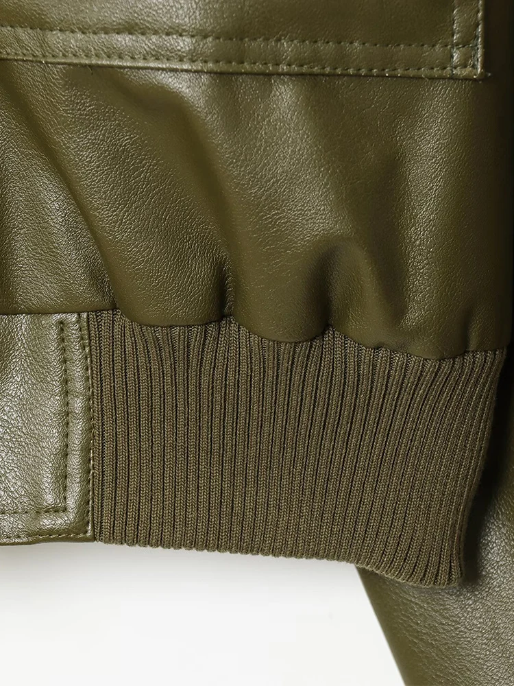 Nueva ropa de otoño de estilo europeo y americano para mujer, Chaqueta corta de manga larga con cuello levantado de piel sintética versátil