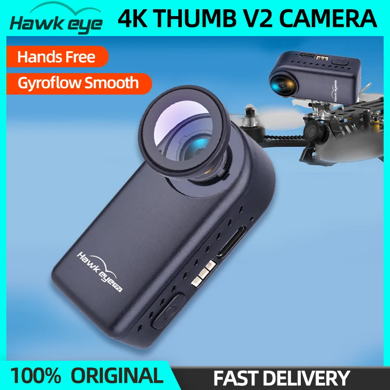 NEW Hawkeye 4K Thumb 2.0 V2 II FPV Camera Gyroflow Video Smooth 5-23V Built-in Battery Support WIFI For RC Airplane FPV Drone