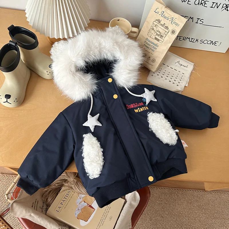 

Winter Kids Baby Girls Parkas Hooded Cartoon Printed Thicken Warm Toddler Girls Cotton Coat Windproof Infant Girl Outerwear Coat