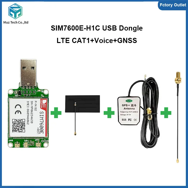 SIMcom SIM7600E-H1C USB Dongle 4G LTE CAT4 Module Support Voice+GNSS Breakout Kit With Antenna for Europe/Middle East/Africa