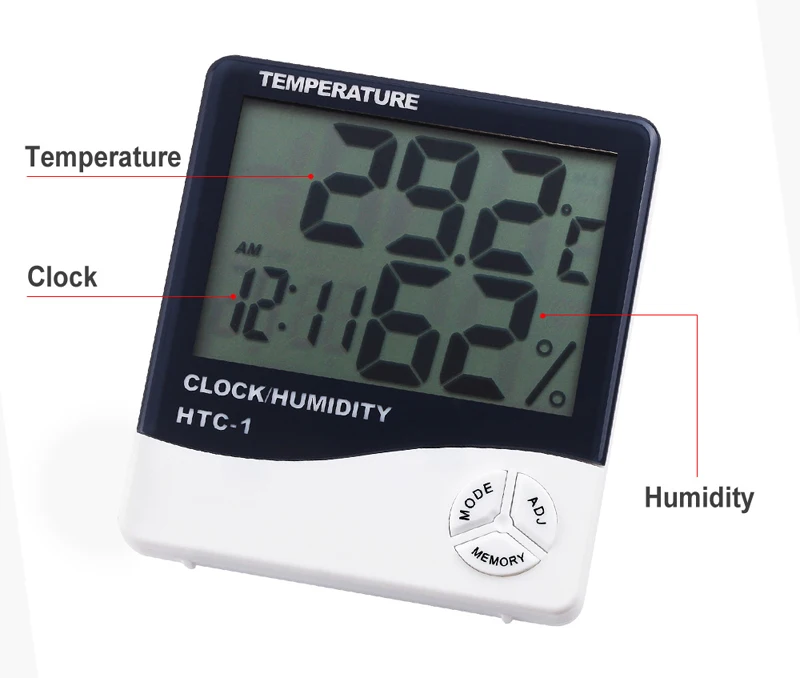 LCD Digital Thermometer Hygrometer Temperature Humidity Tester Weather Station Clock For Eyelash Extension Makeup Beauty Salon