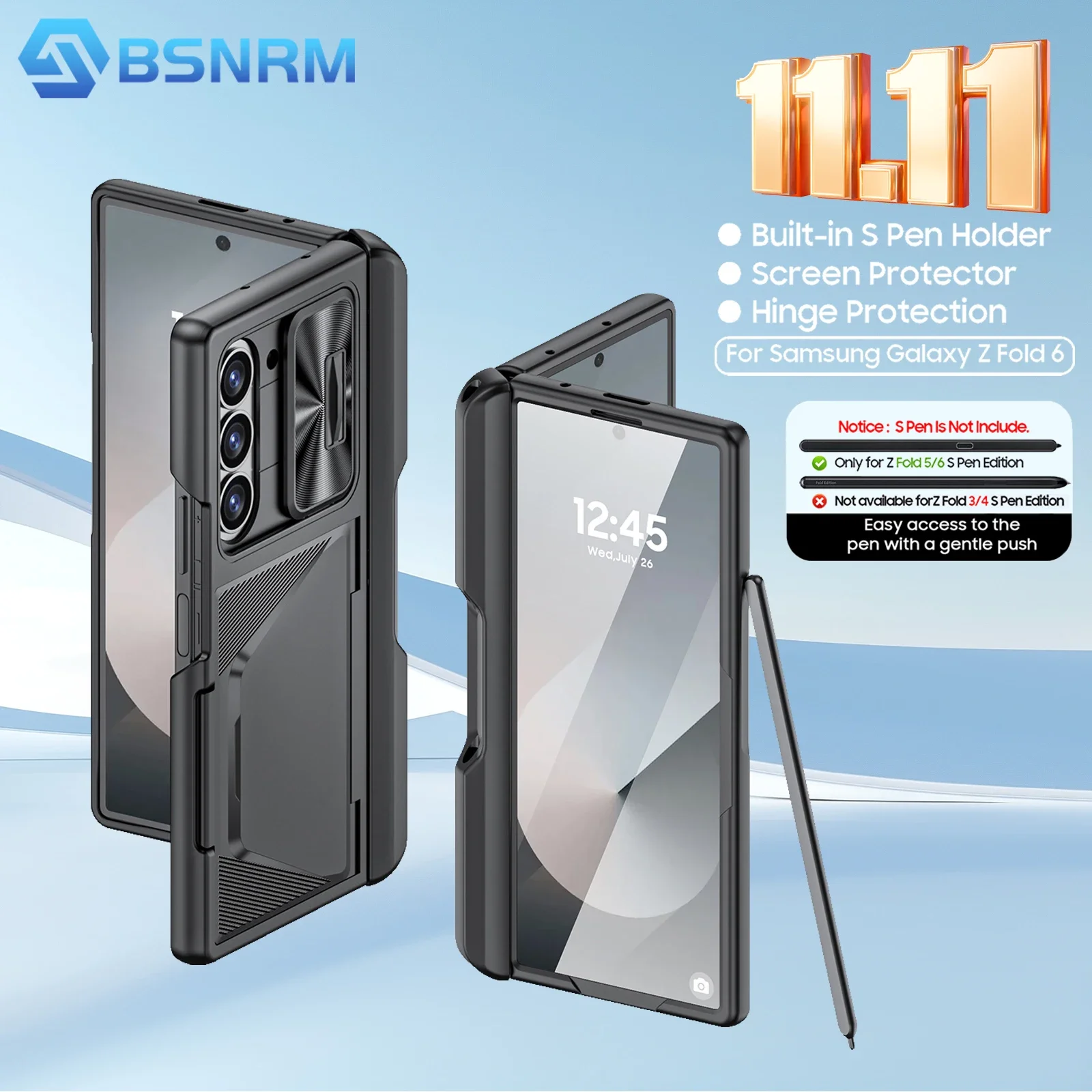 

Глобальный карнавальный месяц, с держателем для карт RIFD, держателем S-ручки, чехлом для камеры и противоударным чехлом для телефона Samsung Fold 6, черный