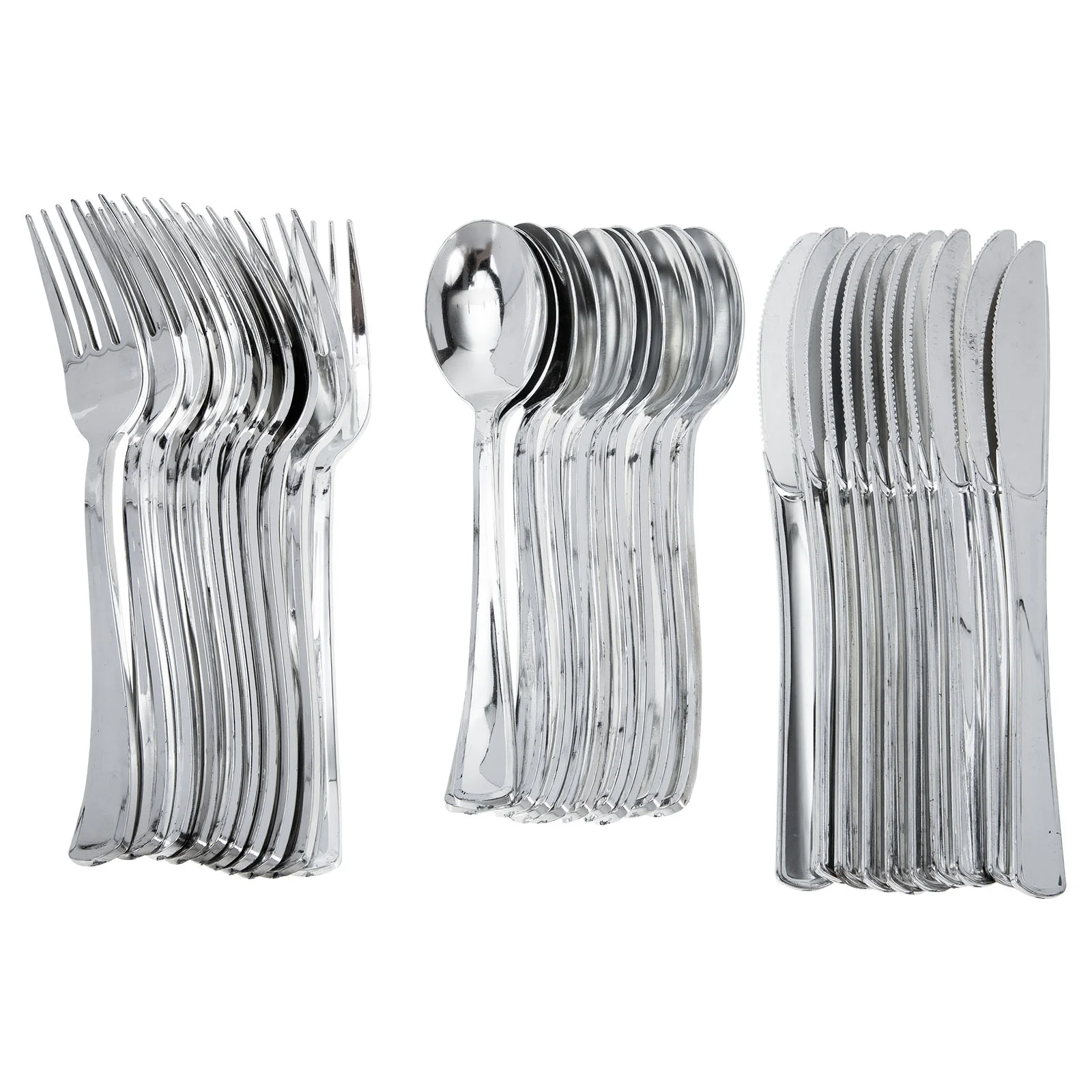 10 Sets Disposable Tableware Dinner Serving Cutlery Silver Plastic Silverware One-time Party Spoons Flatware