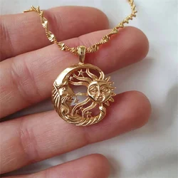 Greek Mythology Human Face Sun Moon Hug Each Other Pendant Necklace Creative Design Couple Necklace Featured Gift Jewelry
