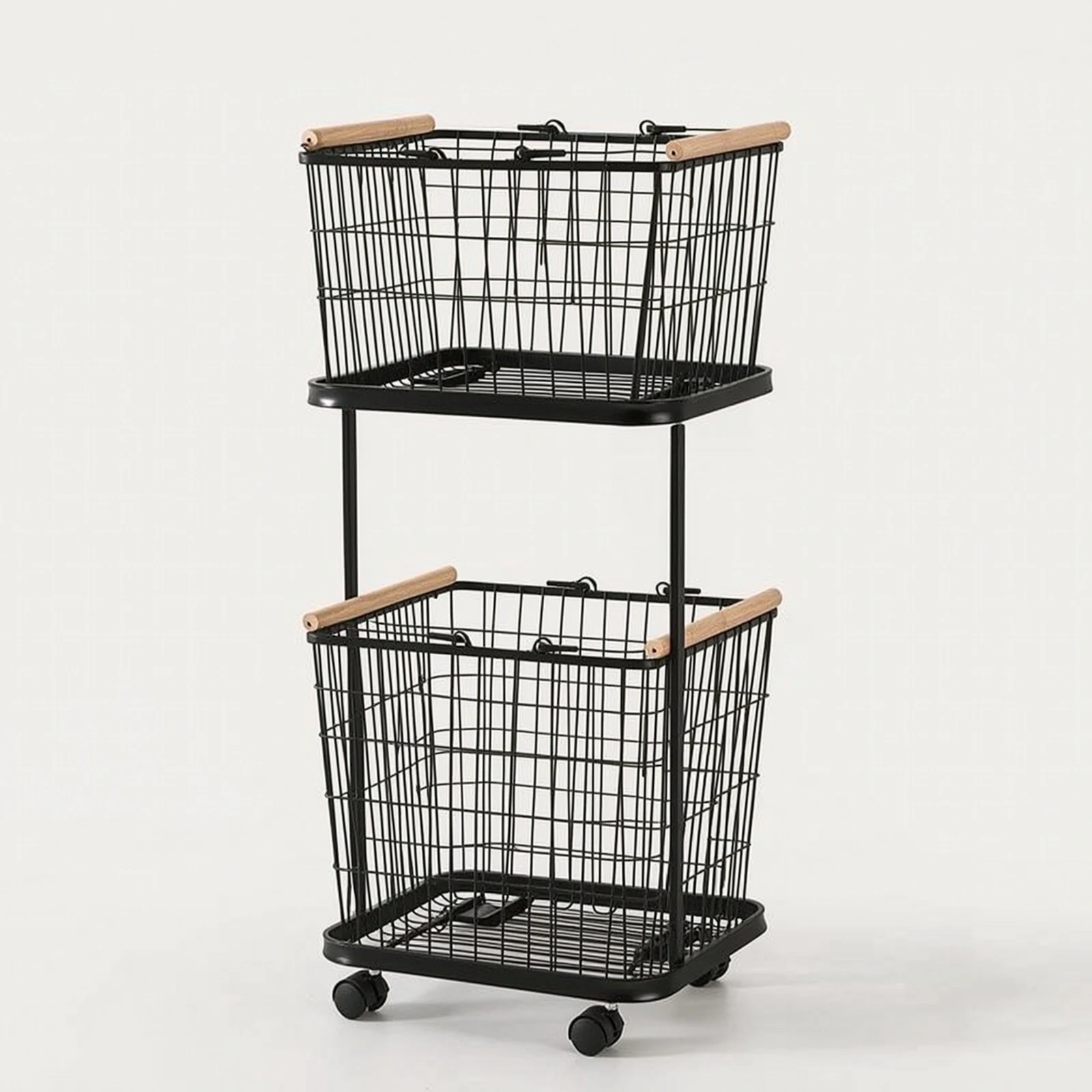 Rolling Laundry Basket Cart Compact Two-Tier Laundry Cart Vertical Sturdy for Bathroom, Bedroom