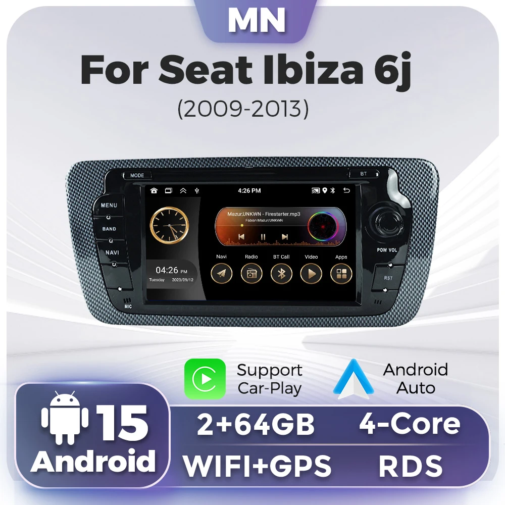 Für Seat Ibiza 6j 2009-2013 Android 13 Auto Radio Multimedia Player Unterstützung CarPlay Auto Kamera Audio Wifi GPS navigation RDS FM