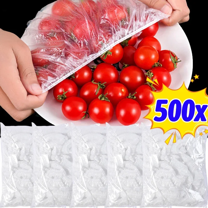 500/10PCS Einweg Lebensmittel Abdeckung Kunststoff Wrap Obst Lebensmittel Abdeckung Taschen Elastische Lebensmittel Grade Lagerung Tasche Kühlschrank Küche veranstalter