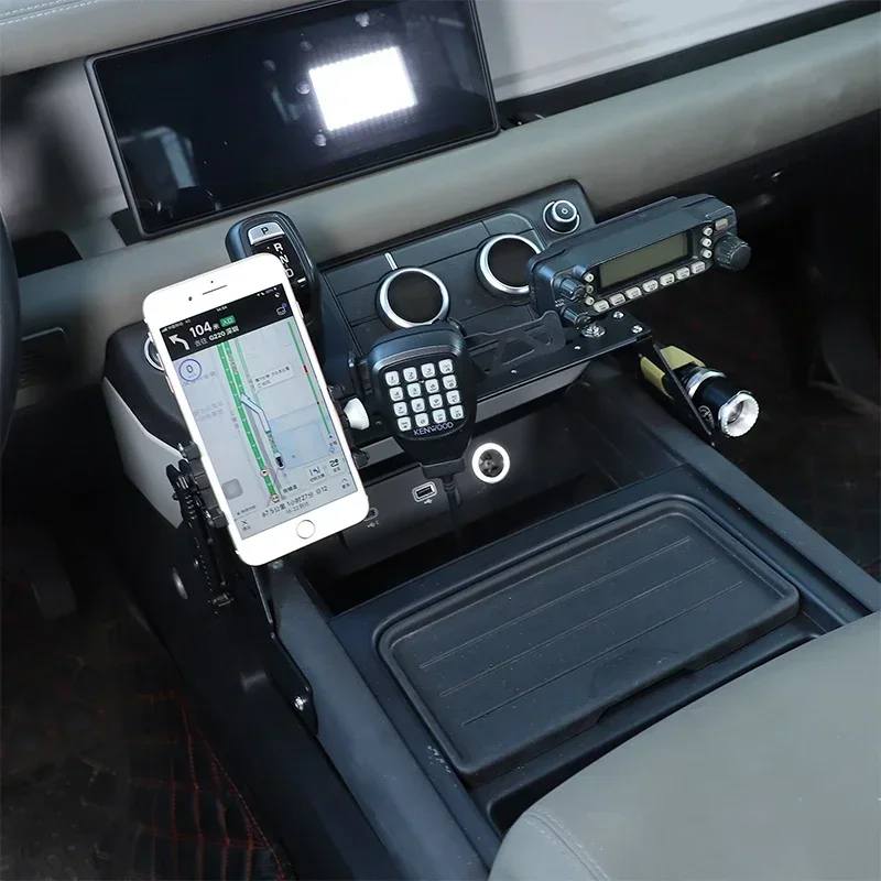 

Black Car Center Console Mobile Phone Holder GPS Navigation Holder Car Accessories For Land Rover Defender 90 110 130 2020-2024