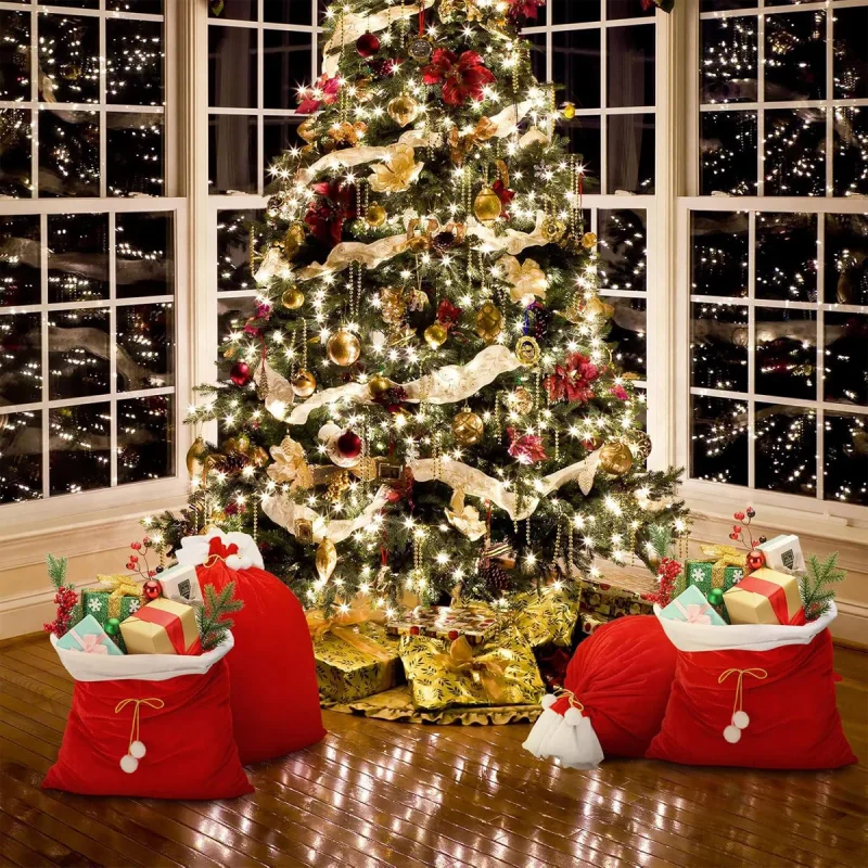 كبير عيد الميلاد سانتا كيس أحمر سعة كبيرة الرباط كيس الحلوى الاطفال الهدايا حامل حقيبة عيد الميلاد عطلة لوازم الديكور الطرف