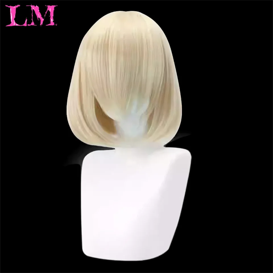 Синтетический парик LM Короткий платиновый блондин Ombre Волнистый парик Темные корни с челкой для женщин Длина плеч Естественный вид Ежедневное использование