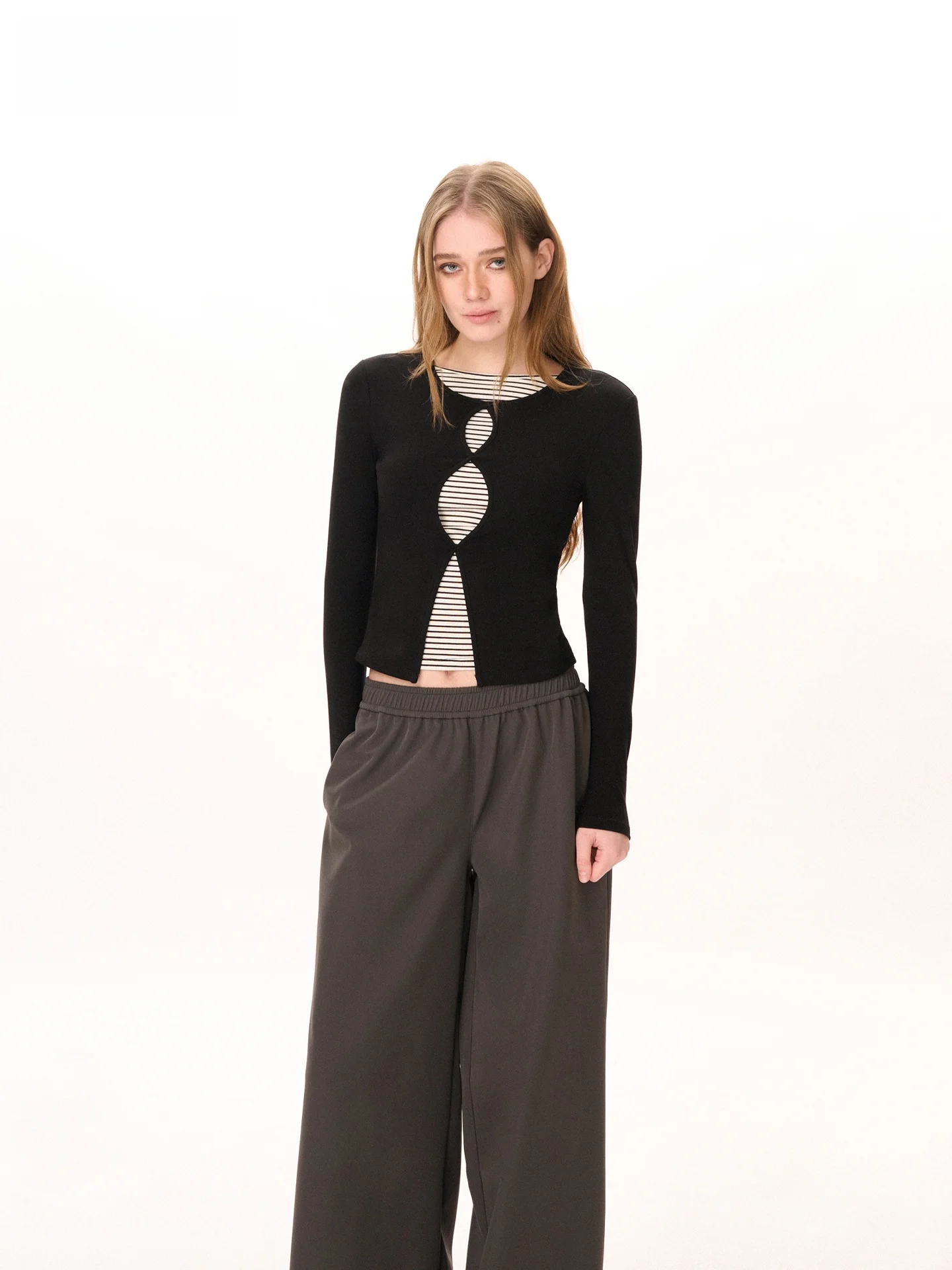 

Yuuue Knitted Hollow out Base irt Women's Casual Sexy Top Street Sle Long Sve round Ne Regular Fit Winter New Design