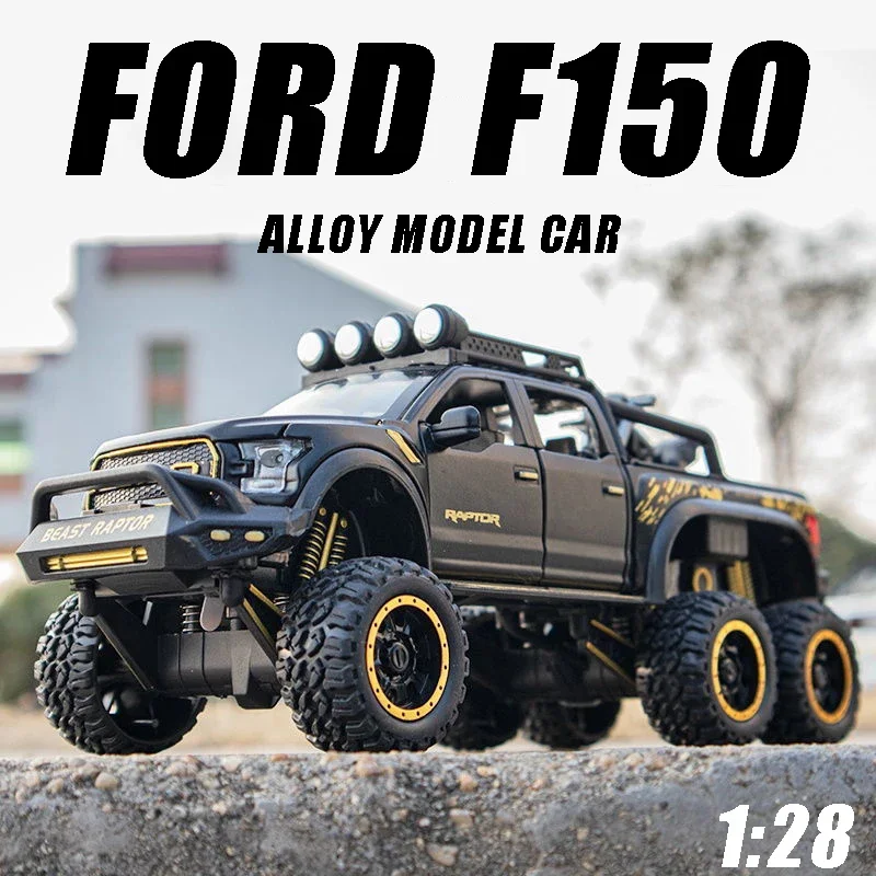 

1:28 Ford Raptor F150 Alloy Modified Off-Road Vehicle Diecast Model Sound & Light Toy Trendy Decorative Ornaments Gift for Kids