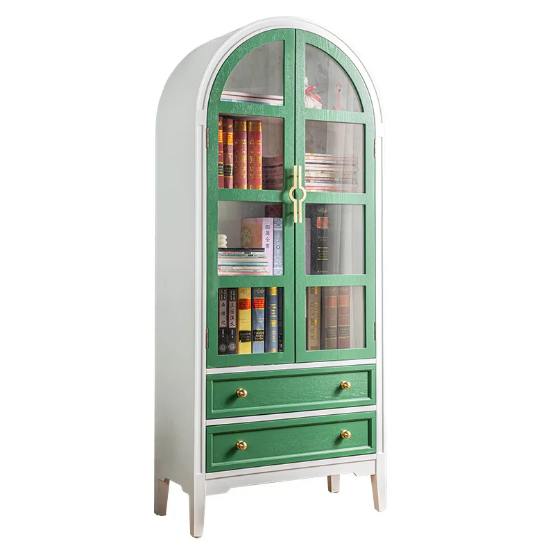

Arched French European retro glass door with door dustproof bookcase bookcase custom wine