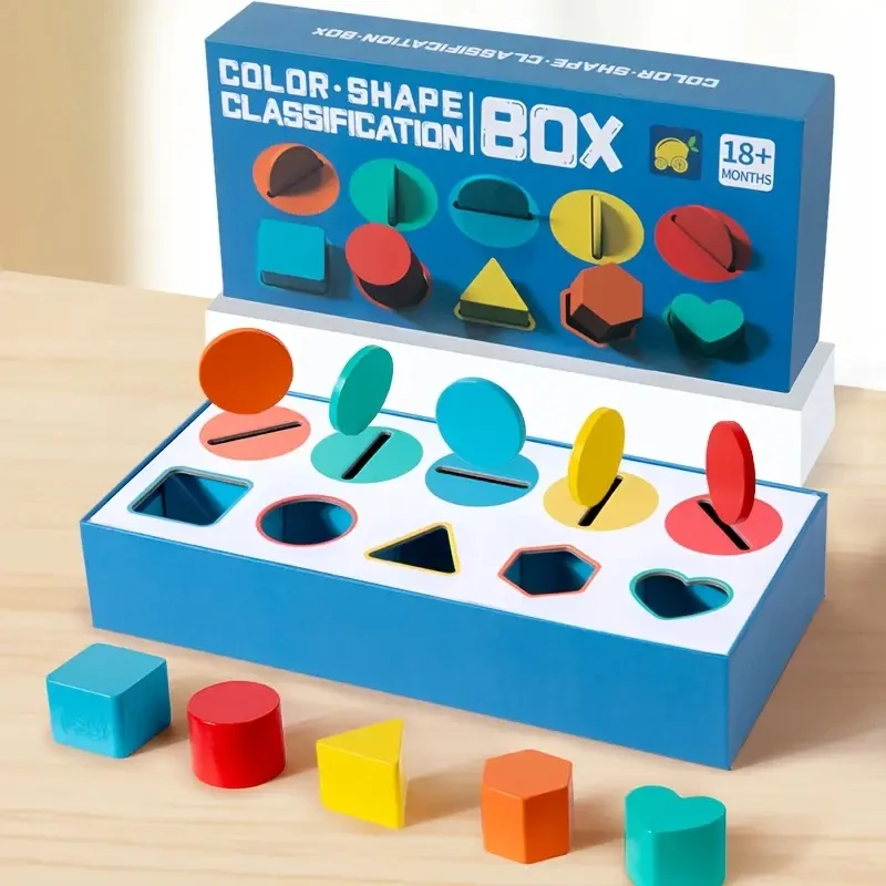 Wooden Color Shape Sorting Box Early Education Building Blocks Puzzles for Kids Hand-Eye Coordination Perfect Gift for Christmas