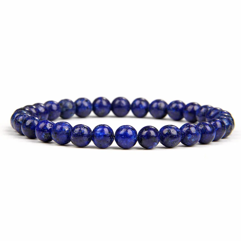Blue Lapis Lazuli Bead Bracelet Simple 4/6/8/10MM Lapis Lazuli Stone Gem Elastic Bangle Party Friendship Jewelry Gift For Couple