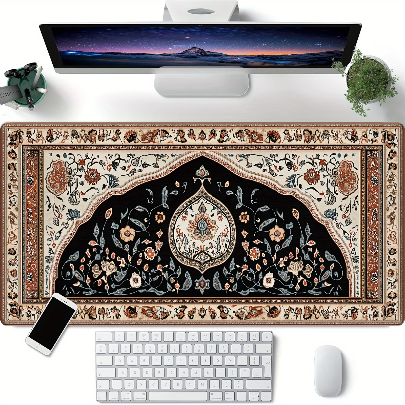 

Новый коврик для мыши в персидском стиле с коричневым цветочным дизайном для украшения рабочего стола. Это качественный настольный коврик, который можно стирать.