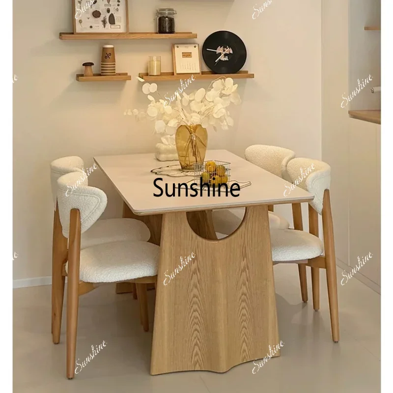 Solid wood dining table household living room modern simple rectangular rock slab dining tableTJ