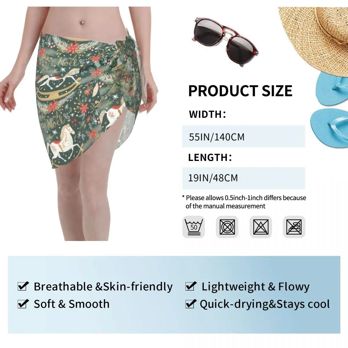 مخصص هزاز الحصان نويل هدية الكريسماس ملابس السباحة Coverups طباعة قصيرة بيكيني التفاف شير Coverups Sarong Coverups الشاطئ التفاف
