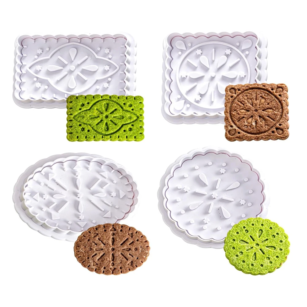 4-teiliges Butter-Plätzchen-Presse-Keks-Schneider-Set mit Kolbenstempel, lustige Waffel-Plätzchen-Stempelform für Leckereien, DIY-Backen