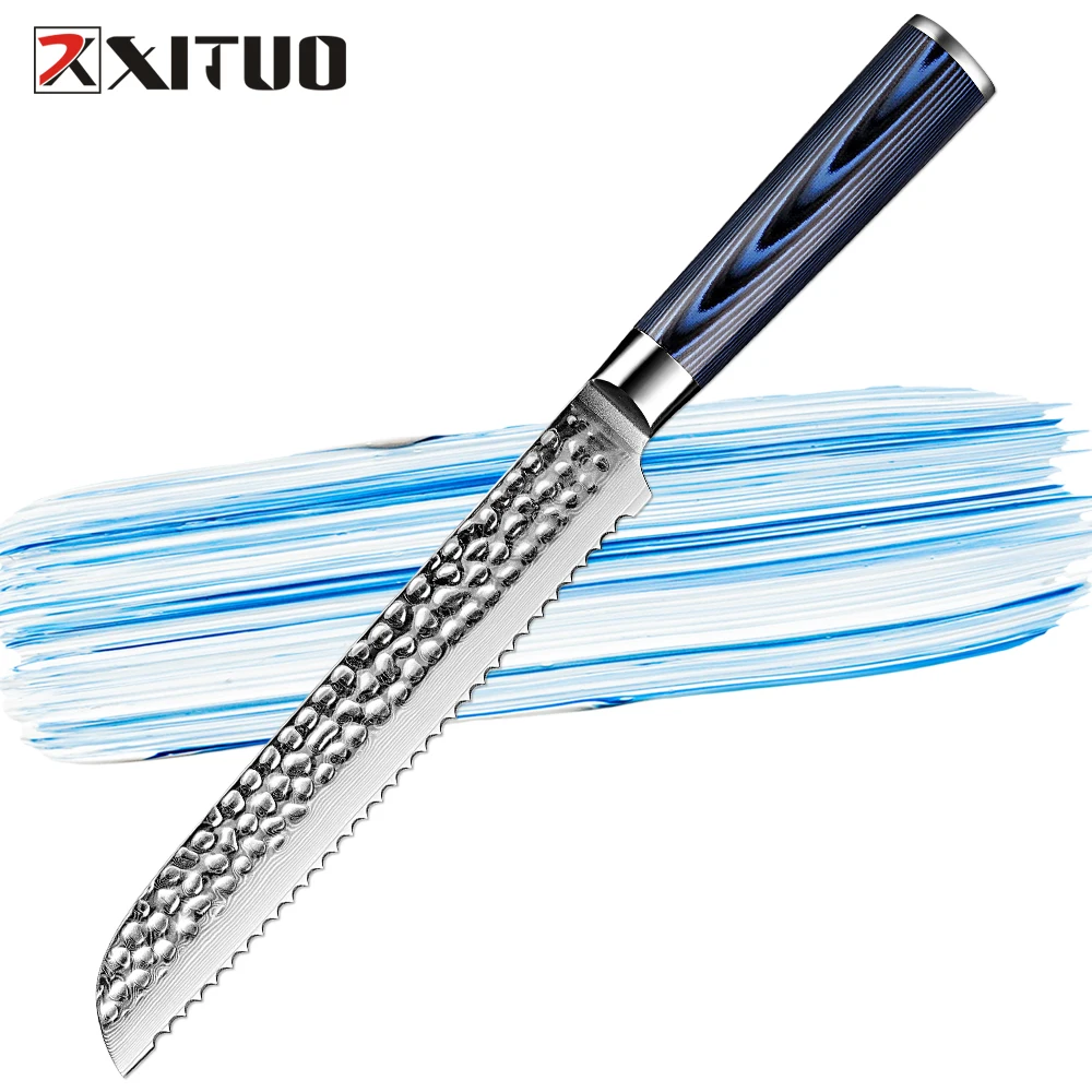 

8 Inch Serrated Bread Knife Sharp Bread Cutting Knife Damascus High Carbon Stainless Steel Ergonomic Handle Easy to Use Durable