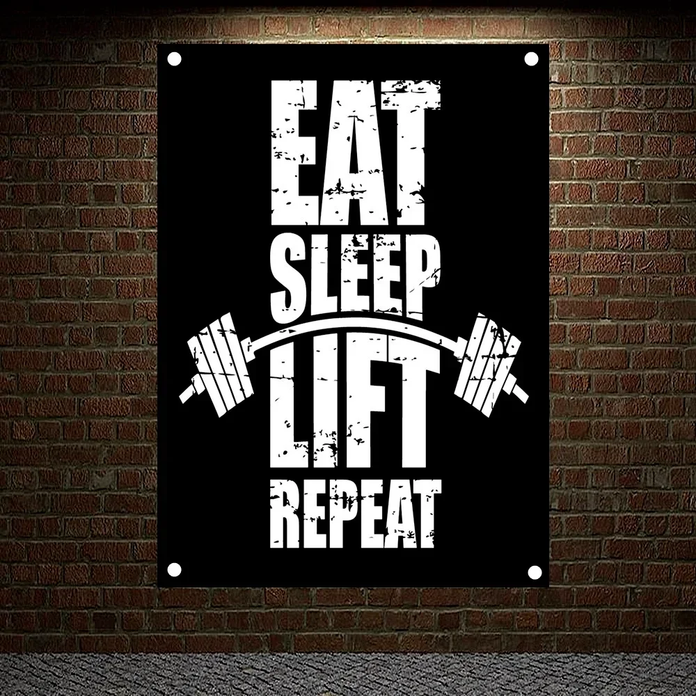 EAT SLEEP LIFT REPEAT Motivational Workout Posters Wall Chart Exercise Canvas Painting Banners Flags Wall Art Gym Decoration