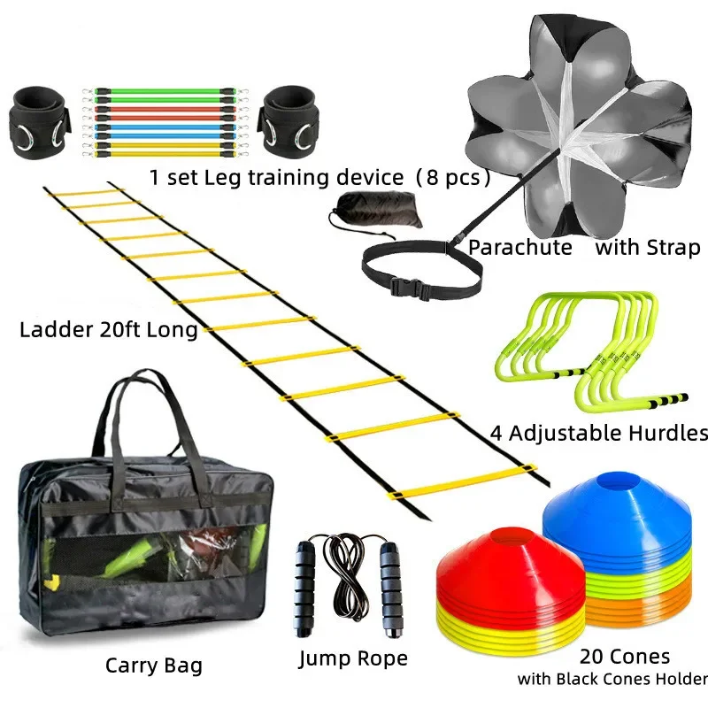 

Custom Wholesale Football Training Equipment Set Adjustable Football Agility Ladder Soccer Ball Accessories With Black Carry Bag