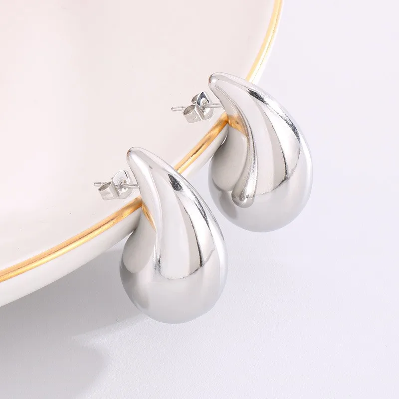 925 Sterling Silver Hollow Water Drop Earrings European And American High-End Electroplating 18K Gold Glossy Simple Jewelry Gift