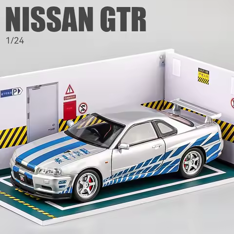 1:24 Nissan Skyline GTR R34 S15 Alloy Sports Car Model Diecasts Metal Racing Car Vehicles Model Sound and Light Toys Gifts