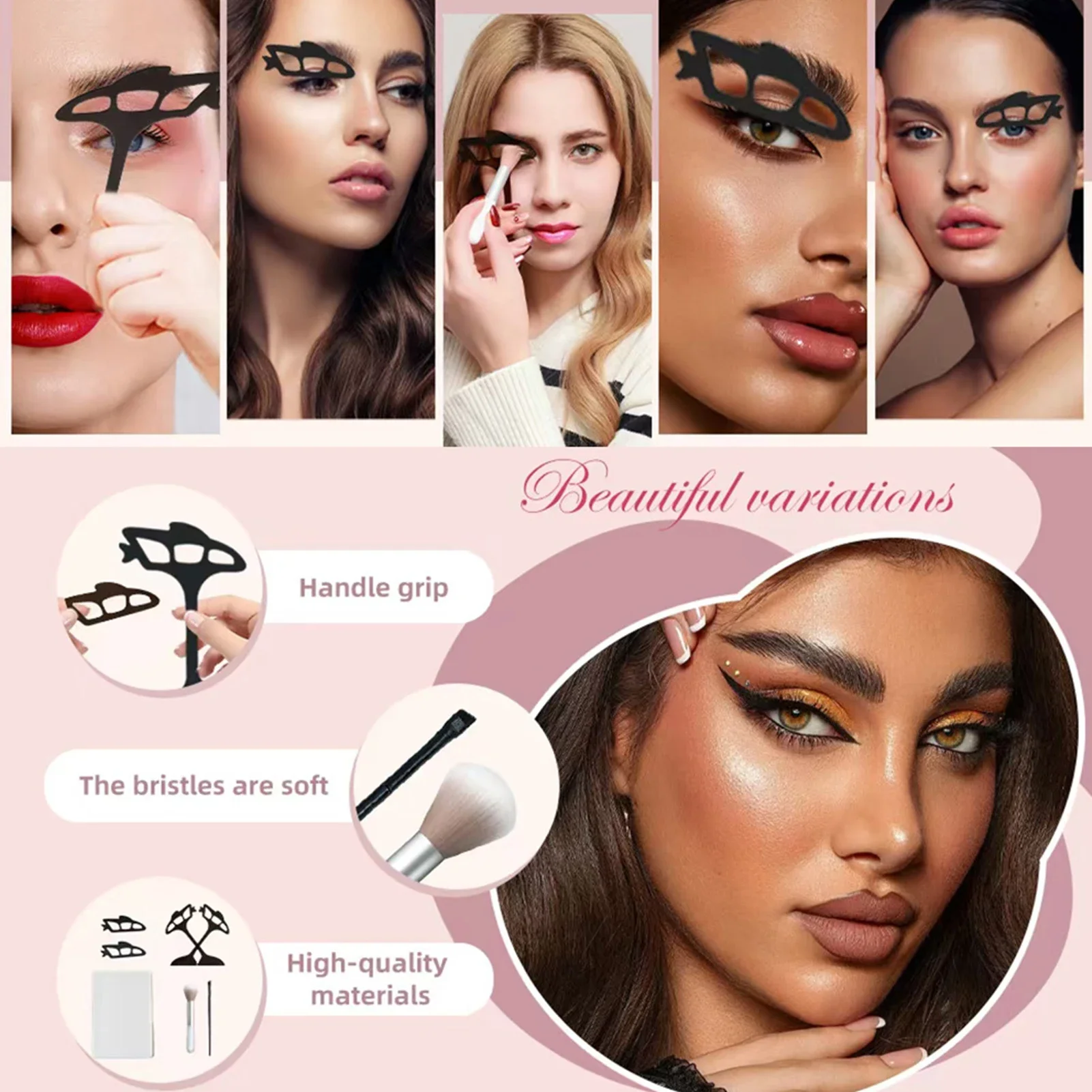 4 stuks oogmake-up stencils met 2 stuks borstel Eyetour Your Glam Bestie Quick oogmake-up sjabloon voor dames meisjes