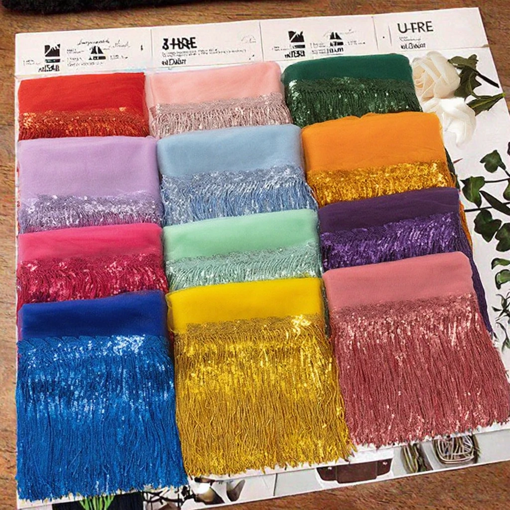 Manufacturer wholesale 20cm leaf sequins fringed lace decoration 44 colors mesh fabric Latin dance clothing accessories