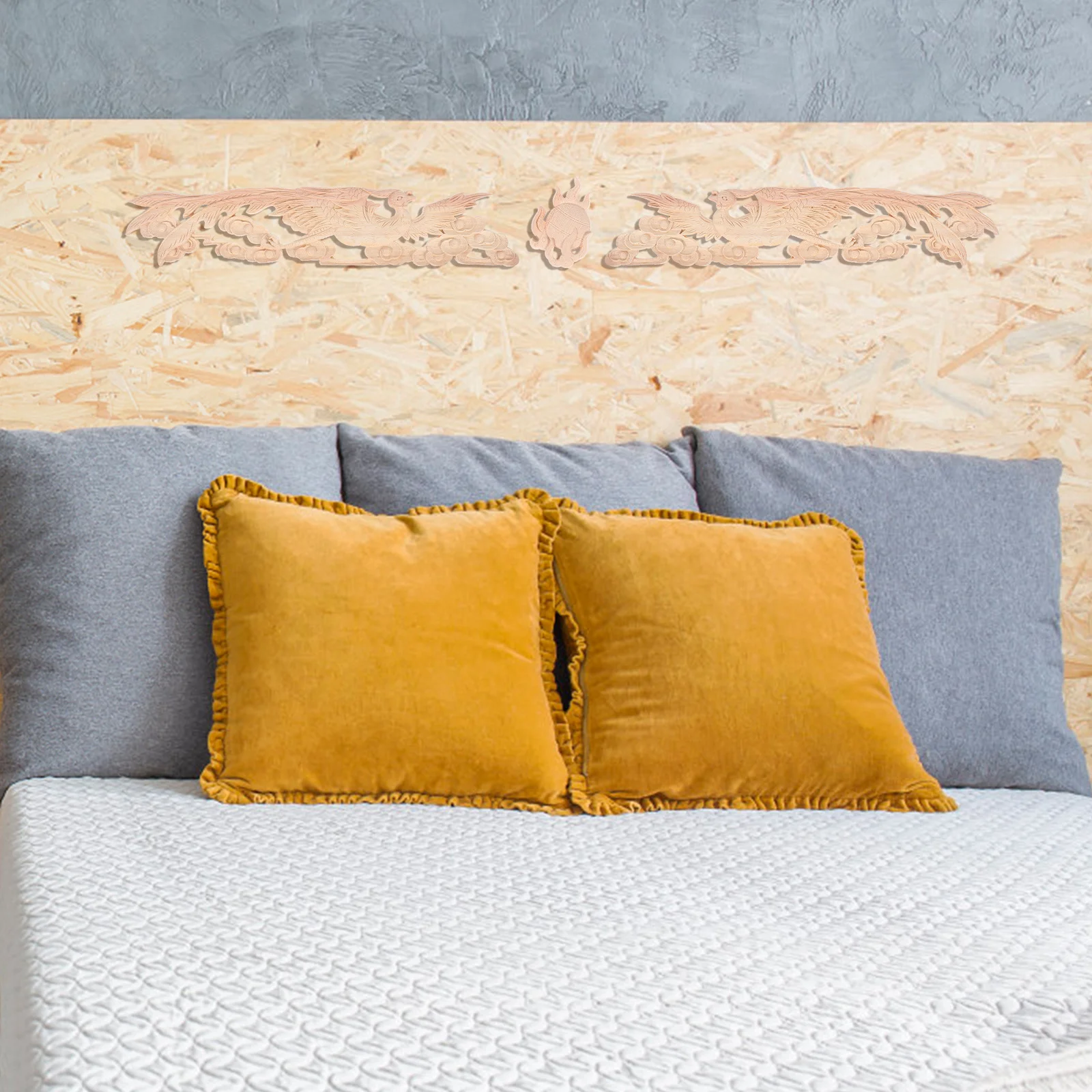 

2Pcs Exquisite Dragon Phoenix Wooden Appliques Home Decor Furniture Onlays Beige Carved Onlay Wardrobe Cabinet Doors