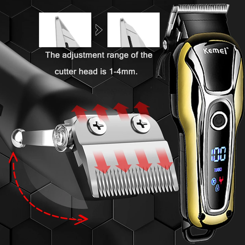 Kemei Hair Clipper Electric Hair Trimmer Professional Men\'s hair clipper cordless beard trimmer LED display Wireless Hair Cutter