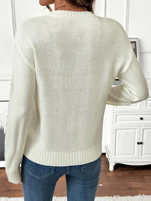 

Autumn Fresh and Sweet Round Neck Women's Pullover Sweater Elegant Flower Embroidery Straight Tube Long Sleeved Knitted Sweater