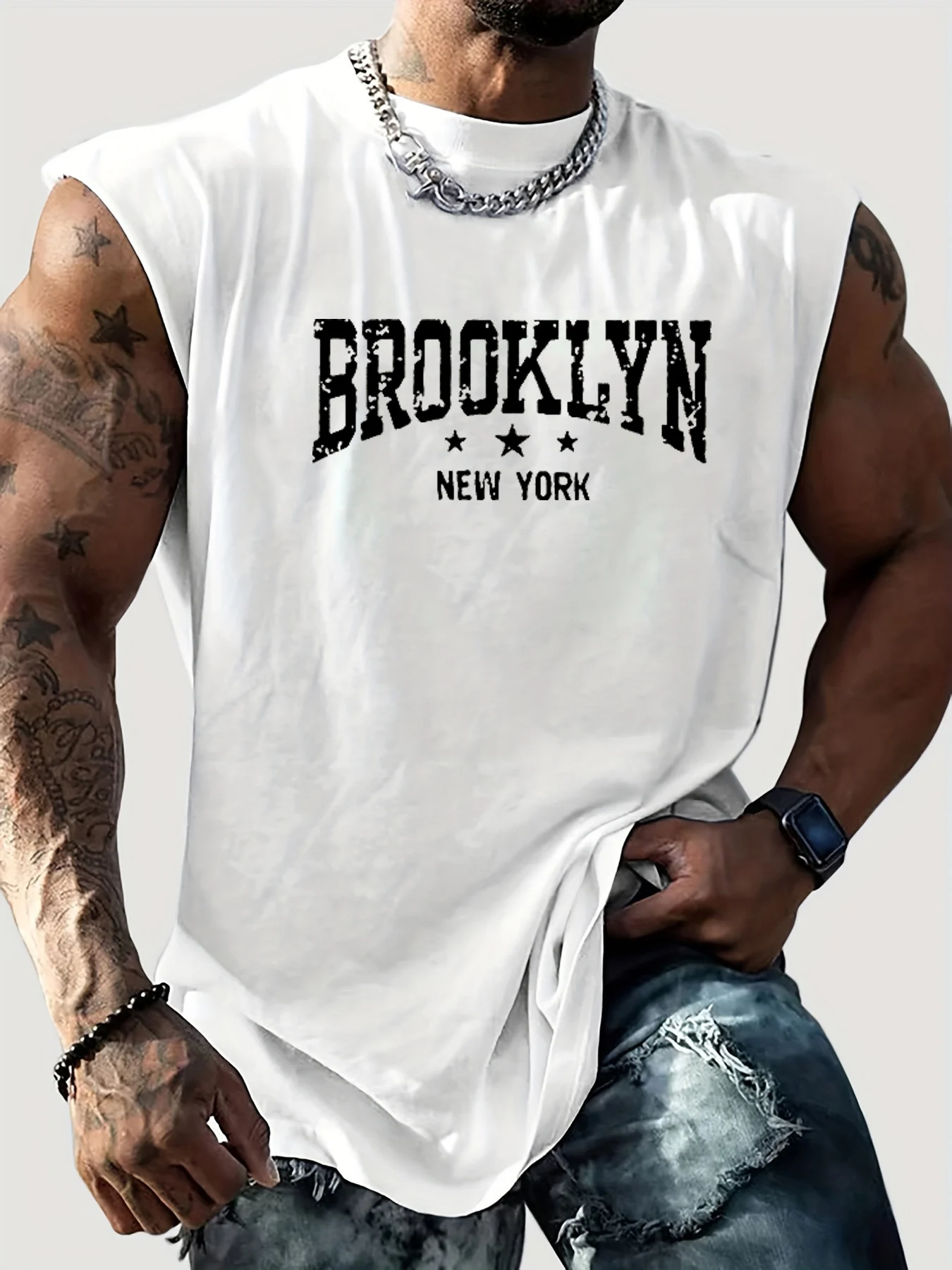 الرجال الصيف الترفيه الرياضة اللياقة البدنية فضفاض بروكلين نيويورك رسالة مطبوعة مريحة تنفس جولة الرقبة أكمام تانك الأعلى