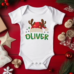 Personalized Christmas Baby Bodysuit Newborn Romper Custom Name Infant Baptism Short Sleeve Clothes Xmas Party Outfits Jumpsuit