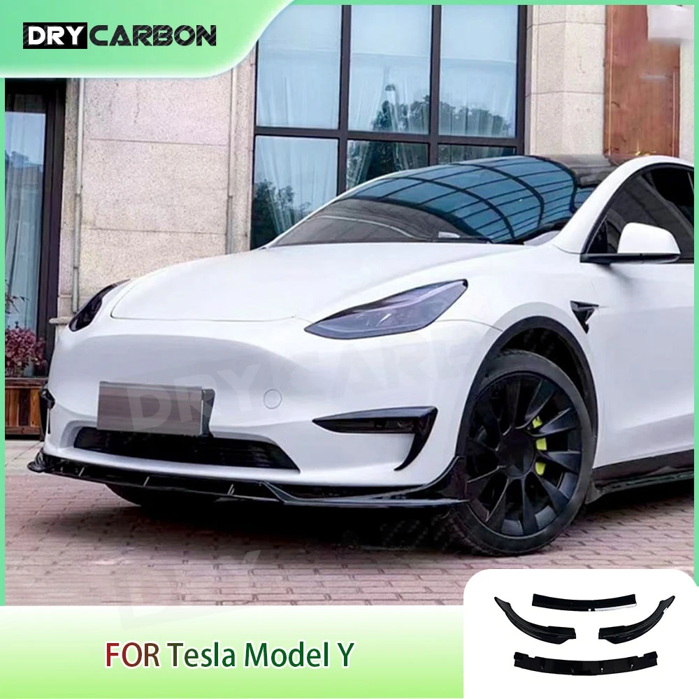 

Для Tesla Model Y 2021+ Передний бампер из углеродного волокна, спойлер для подбородка, комплекты кузова, матовый черный, передний спойлер для губ, сплиттеры, фартуки из АБС-пластика