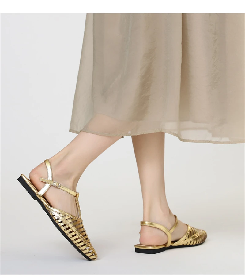 Women's Narrow Band Flat Sandals - Pointed Toe Ankle Buckle