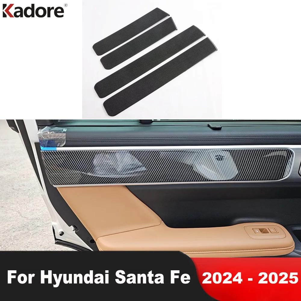 Car Inside Inner Door Panel Cover Trim For Hyundai Santa Fe 2024 2025 Carbon Fiber Decoration Interior Mouldings Accessories