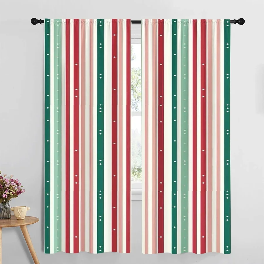 Modern Striped Curtains Living Room Window Drapes Beige Red Green Vertical Pattern Light Filtering Home Decor