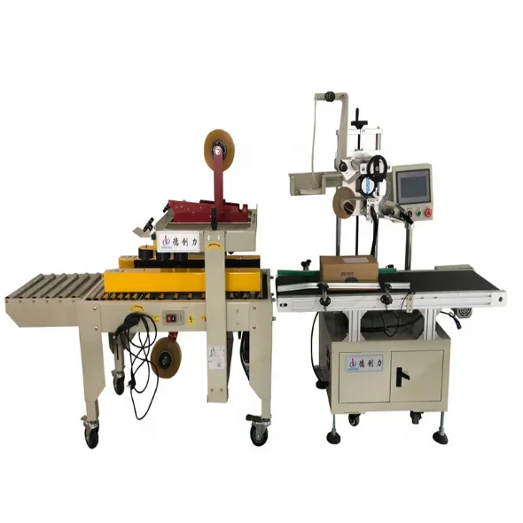 Automatic Label Sticker Carton Sealing Machine Tabletop Labeling and Automatic Flaps Folding Wood Stainless Steel Case Sealer