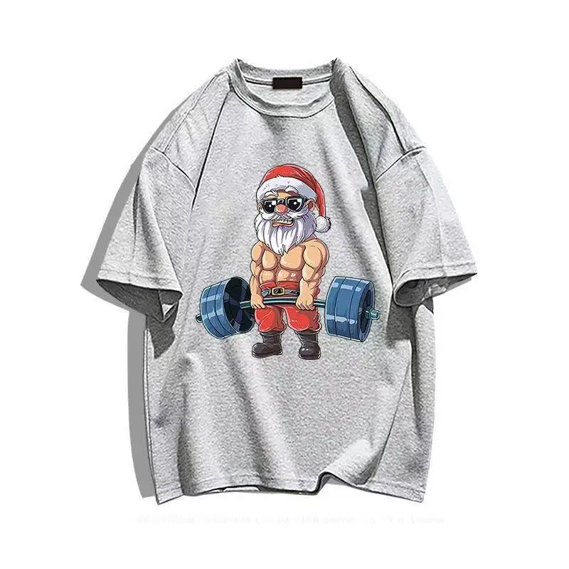 2025 الصيف والخريف محاكاة ساخرة سانتا كلوز تي شيرت مطبوع فضفاض في الهواء الطلق قصيرة الأكمام الرجال والنساء بلايز #3