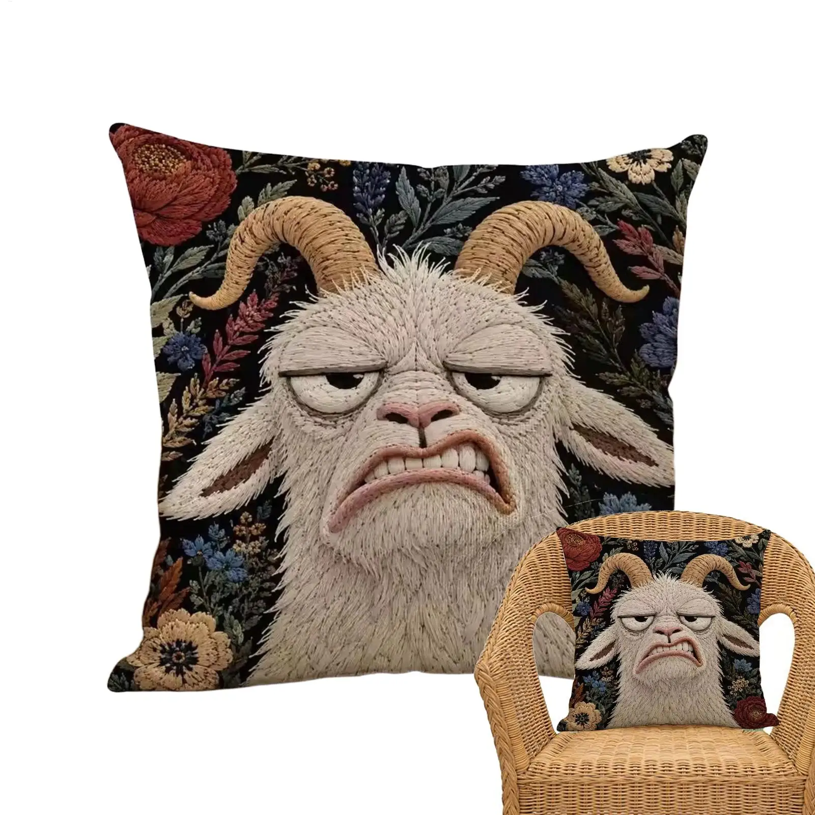 Pillow Covers Funny Screaming Angry Goat Print Cushion Cover 45x45cm, Throw Pillow Cover For Home Sofa Living Room Decor