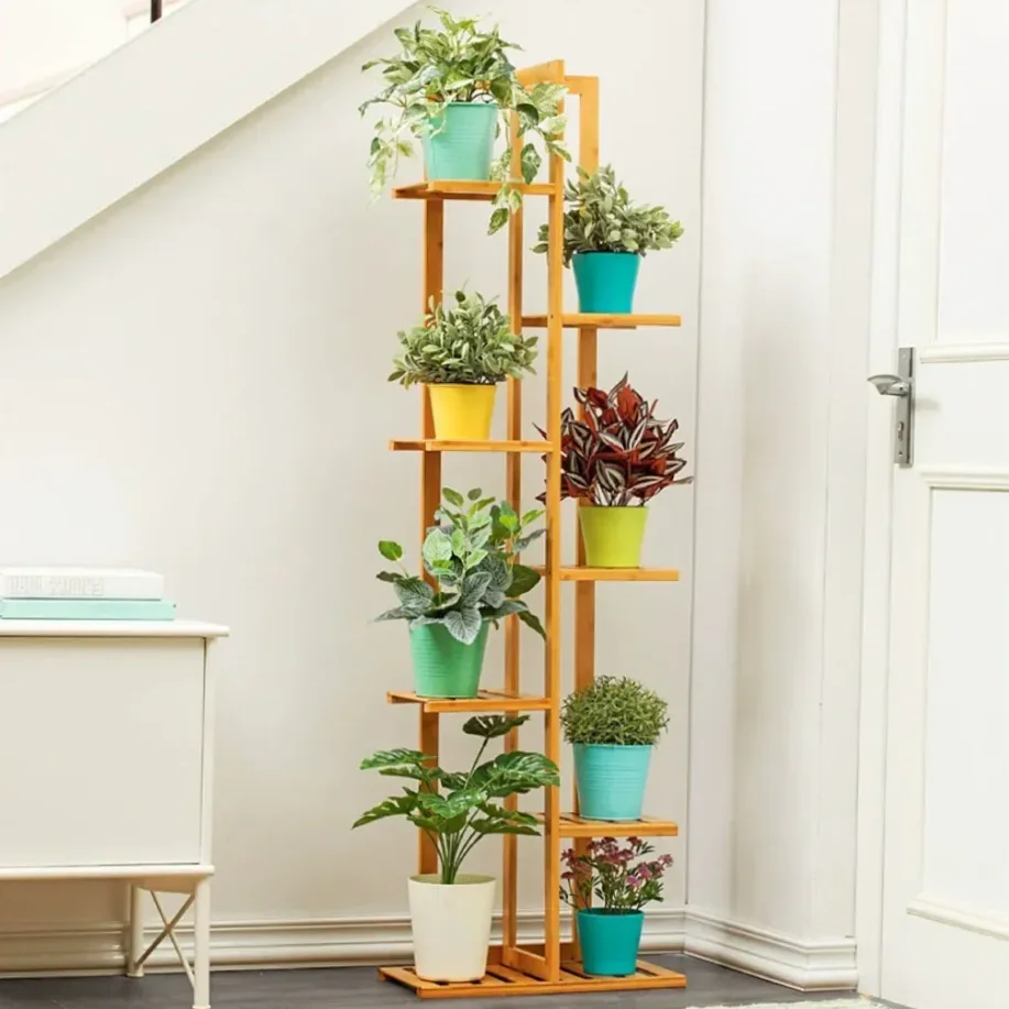 Bamboo Plant Stand 6 Tiered Pot Plant Holder Shelf Tall Flower Plants Display Rack for Indoor Outdoor Patio Corner