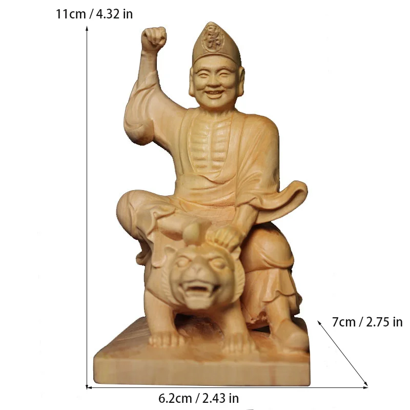 Solid wood carving Fu hu Jigong Ornaments，Hand-carved Chinese Buddha Statue, Home Living Room Bedroom Feng Shui Statue