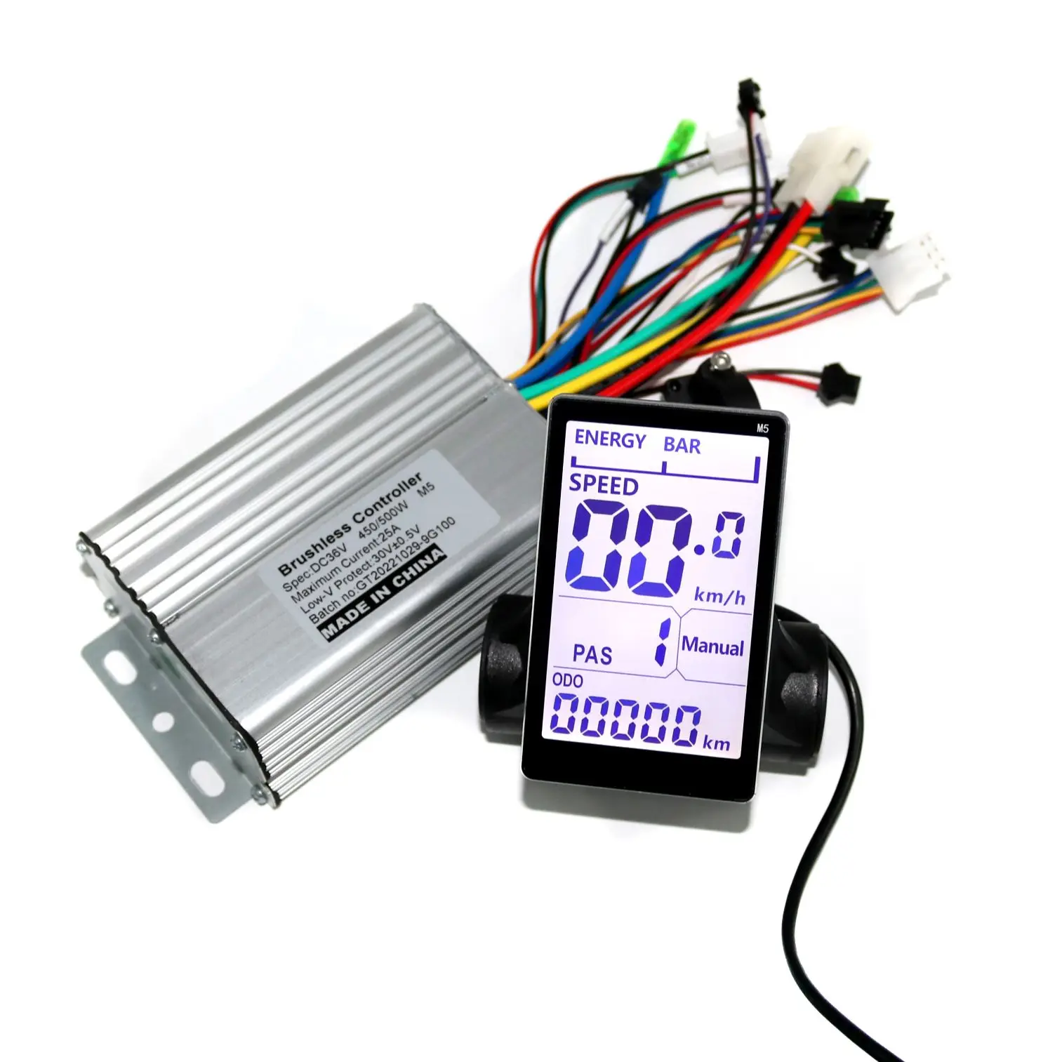 GREENTIME Nine Mosfet 36V/48V/52V/60V 500W 25A BLDC E-bike Scooter Brushless Controller and M5 LCD Display one set