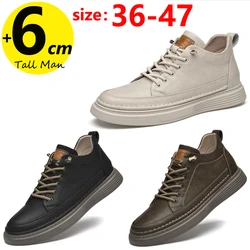 Men Booster Sneakers Chunky Elevator Shoes  Height Increase Insole 6cm Man Lift Tall  Leather Spring Autumn Plus Size 36-47