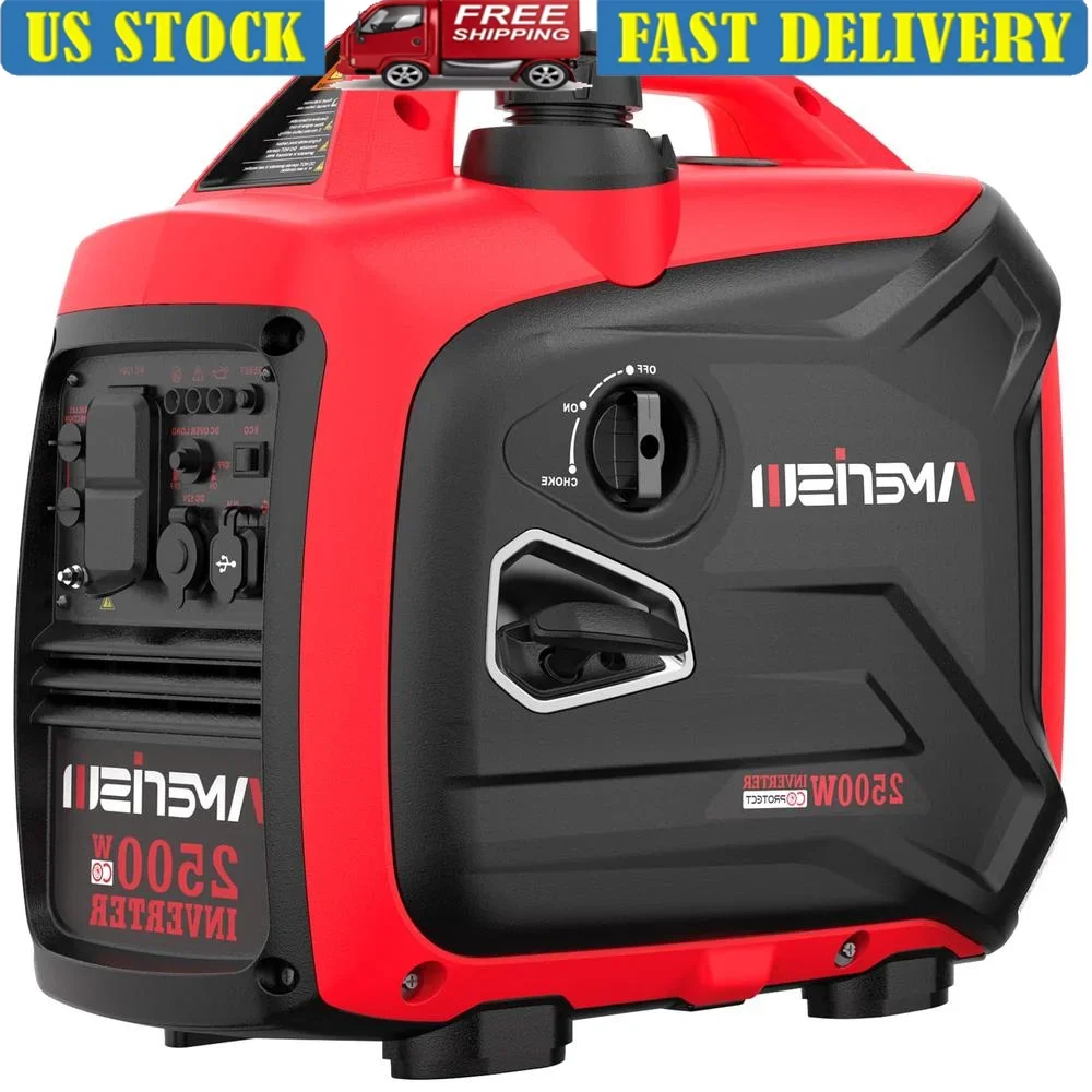 2500W Gas Powered Inverter Generator Ultra Quiet CO Sensor Portable Camping RV 80cc Engine 2 AC USB Ports Eco Mode