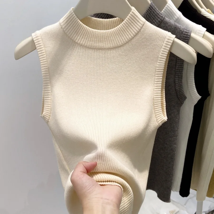 High-End Knitted Vest Top for Women f High Collar Inner Wear Workwear Sle Commute Slim Fit Summer Regular Length No Sve