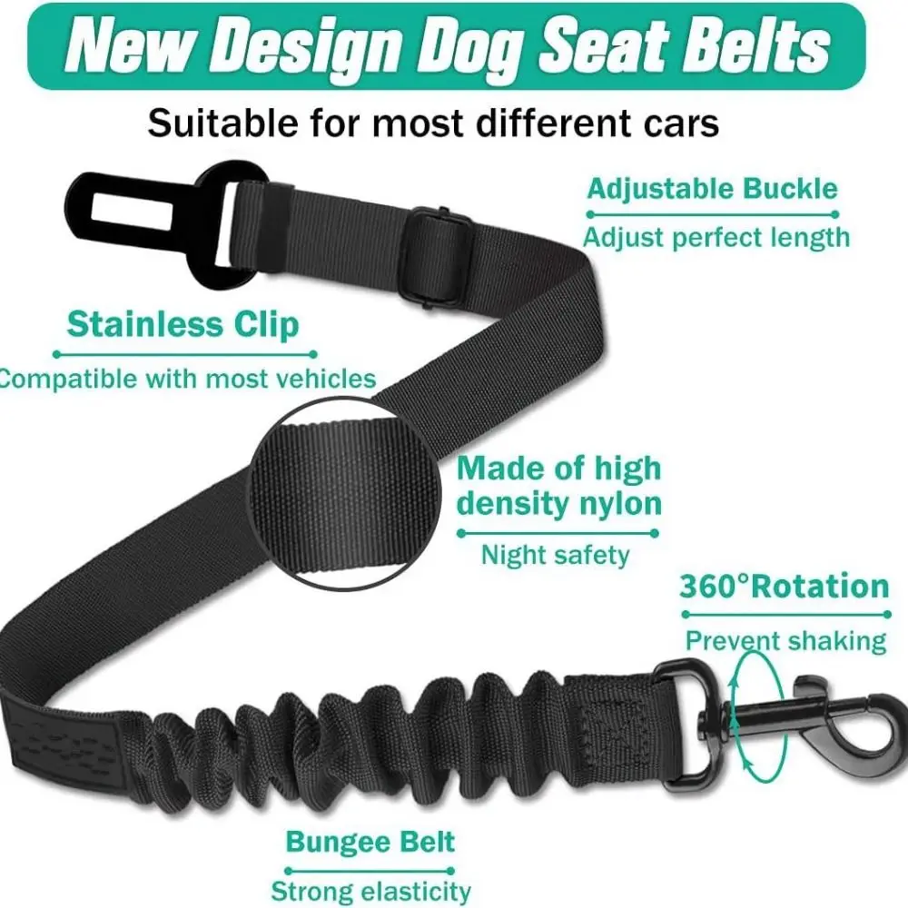 Buffer Adjustable Dog Seat Belt Elastic Thickened Dog Harness Crash Tested Secure Clasps Safety Restraint Vehicle Safety - view 3